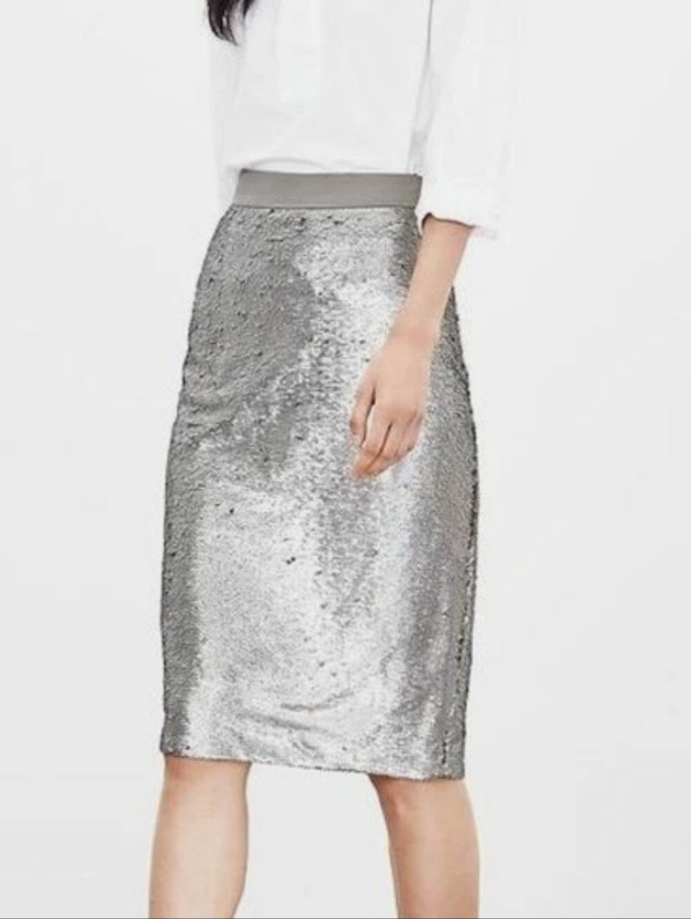Banana Republic gunmetal silver sequin pencil skirt